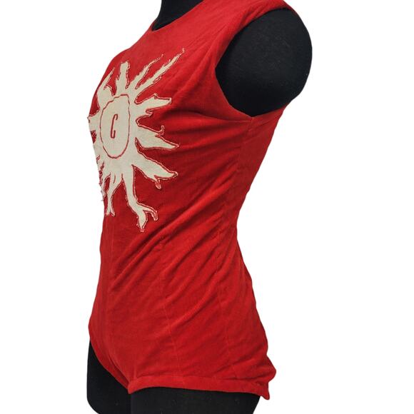 Vintage Corduroy Leotard Red Homemade Romper Majorette Costume Bodysuit Tank XXS - Picture 6 of 16